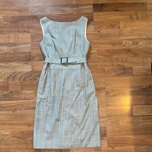 Banana Republic Tan Plaid Belted Midi Dress